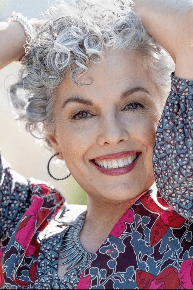 Joyful silver curly bob for women over 70