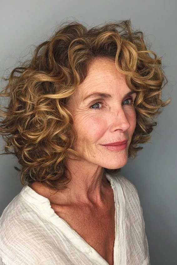 Copper-blonde curly bob for women over 70