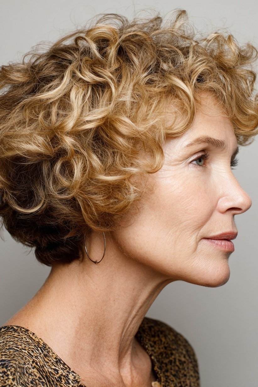 Blonde curly pixie for women over 70