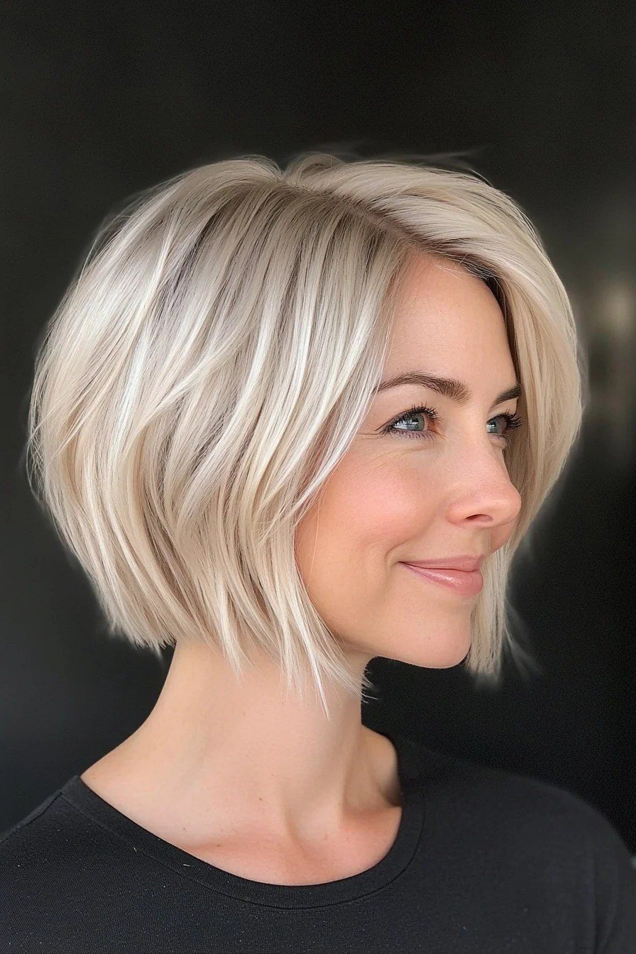 Platinum Choppy Bob with a Clean Side Profile for women over 50