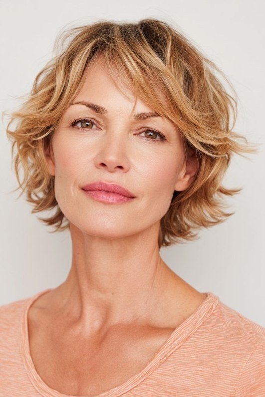 Blonde Wavy Choppy Bob with Sunny Texture for women over 50