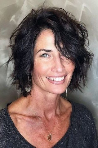 Dark Wavy Choppy Bob with Volume for women over 50