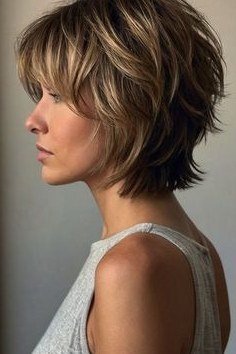Brown Choppy Bob with Side-Swept Bangs for women over 50