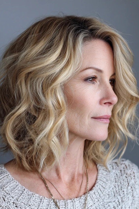 Blonde Wavy Bob with Beachy Movement for women over 50