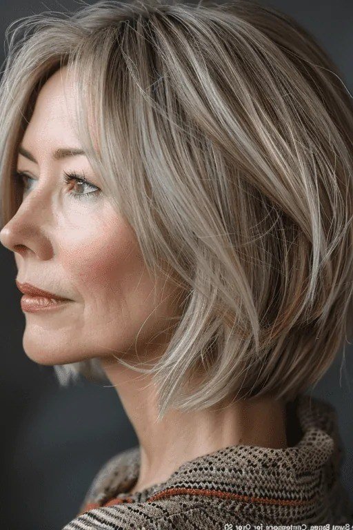 Silver-Gray Choppy Bob with Dimensional Tone for women over 50