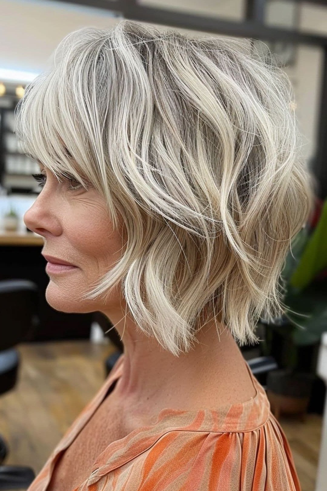 Platinum Choppy Bob with Stacked Layers for women over 50