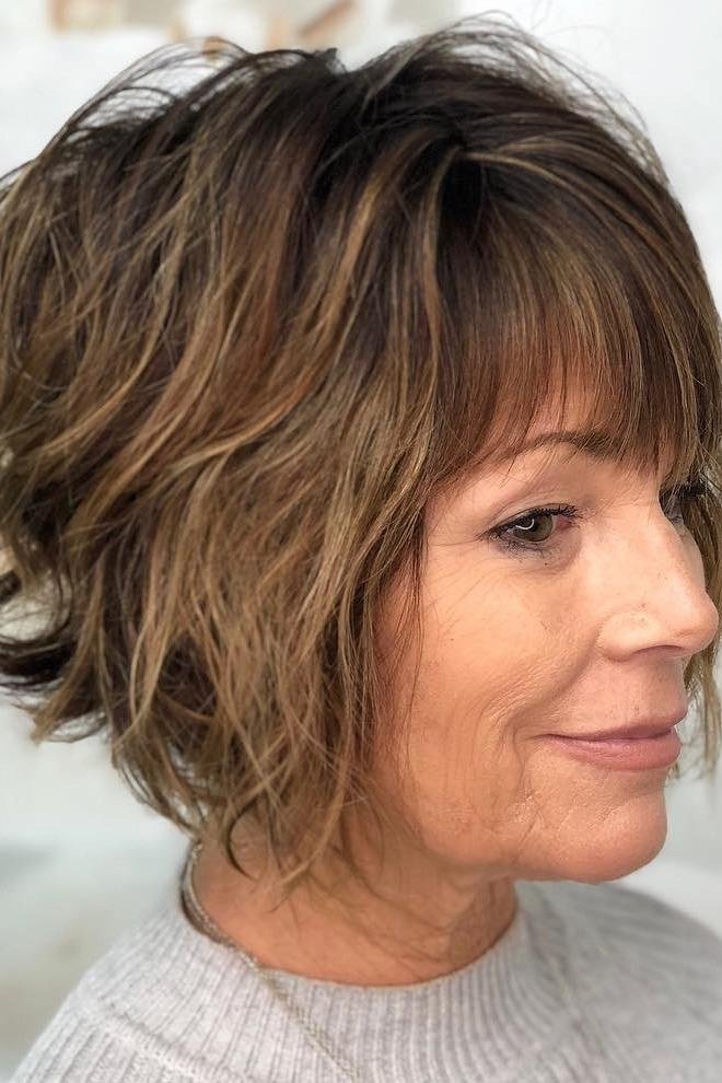 Brunette Choppy Bob with Textured Movement for women over 50
