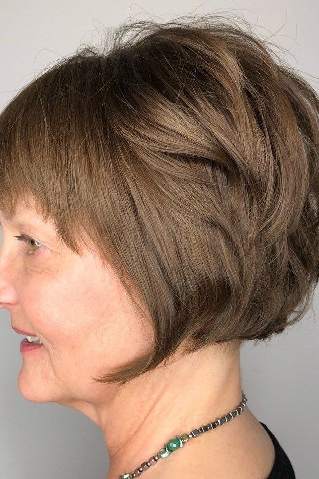 Brown Choppy Bob with a Rounded Finish for women over 50