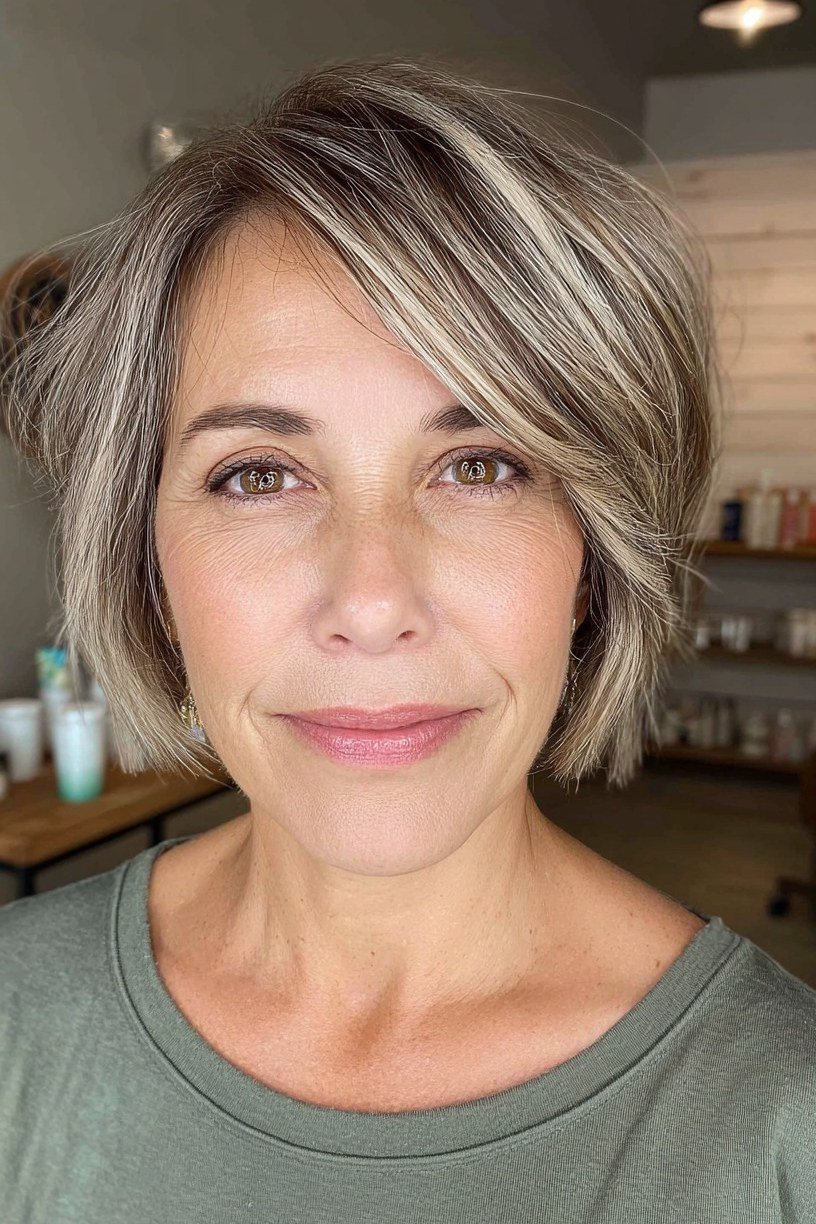 Silver-Gray Choppy Bob with Soft Framing for women over 50