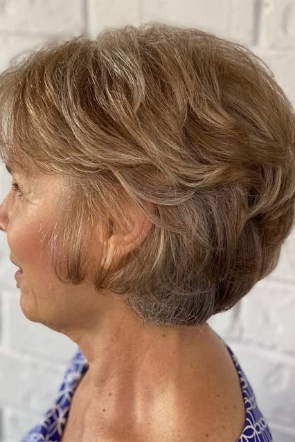 Brown Choppy Bob with Natural Body for women over 50