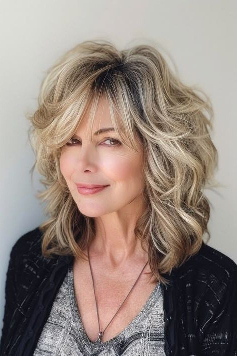 Blonde Wavy Choppy Lob, a choppy hairstyle for women over 50