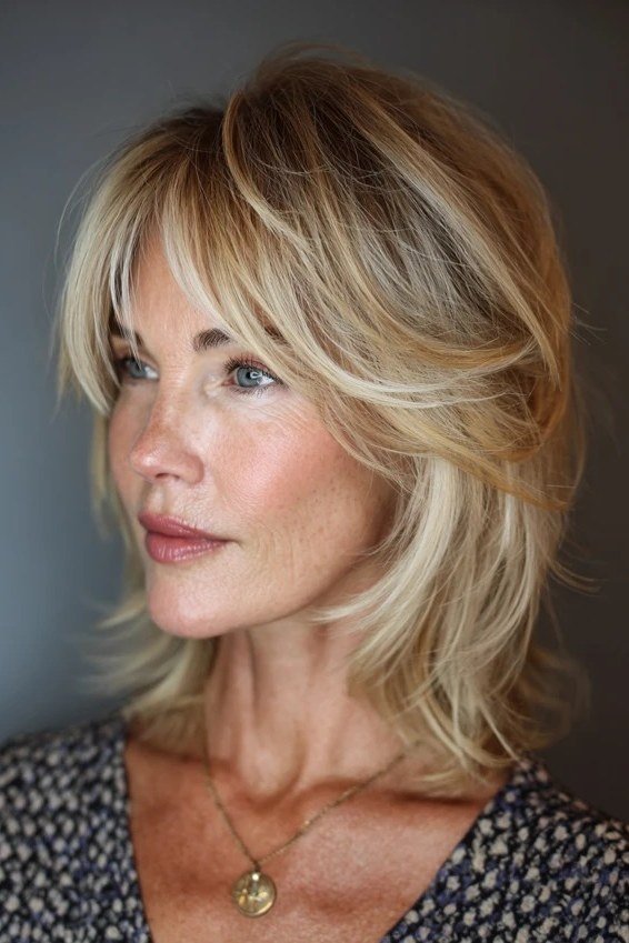 Blonde Choppy Bob With Wispy Layers, a choppy hairstyle for women over 50