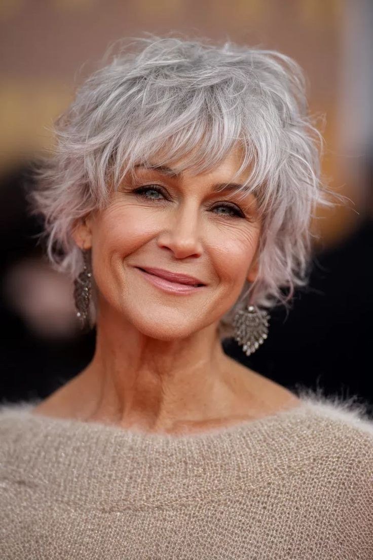 Short White Choppy Bob, a choppy hairstyle for women over 50