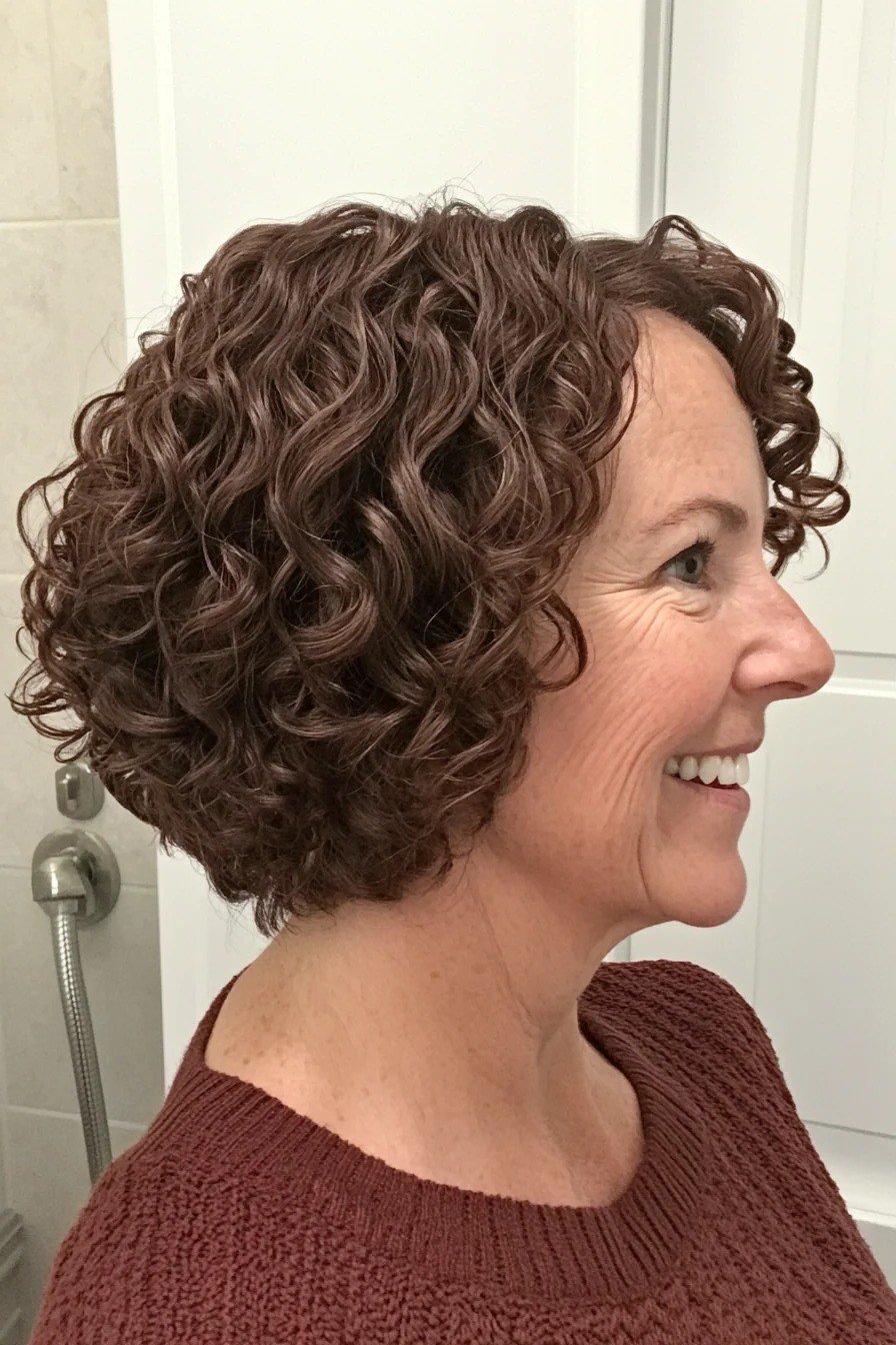 Brown Curly Bob With Defined Curls, a choppy hairstyle for women over 50