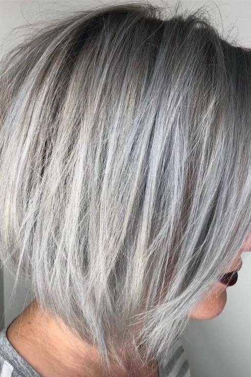Sleek choppy silver bob haircut for women over 70