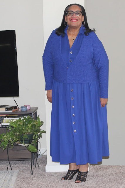 Royal blue shirtwaist midi dress, living room for women over 60