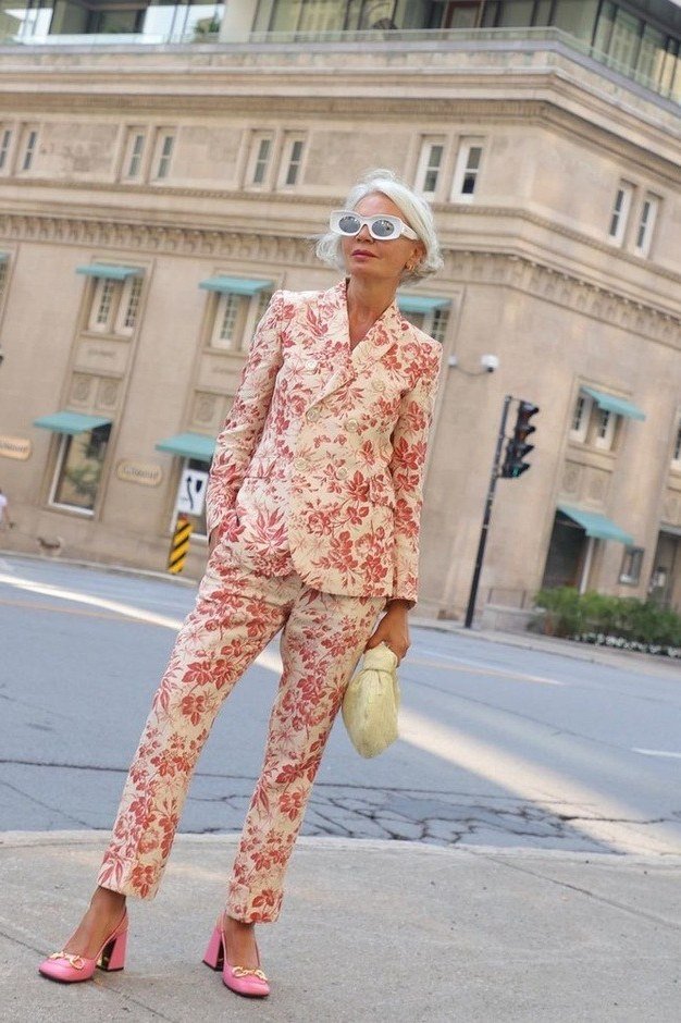 Pink Floral Pantsuit - classy outfit idea for women over 50