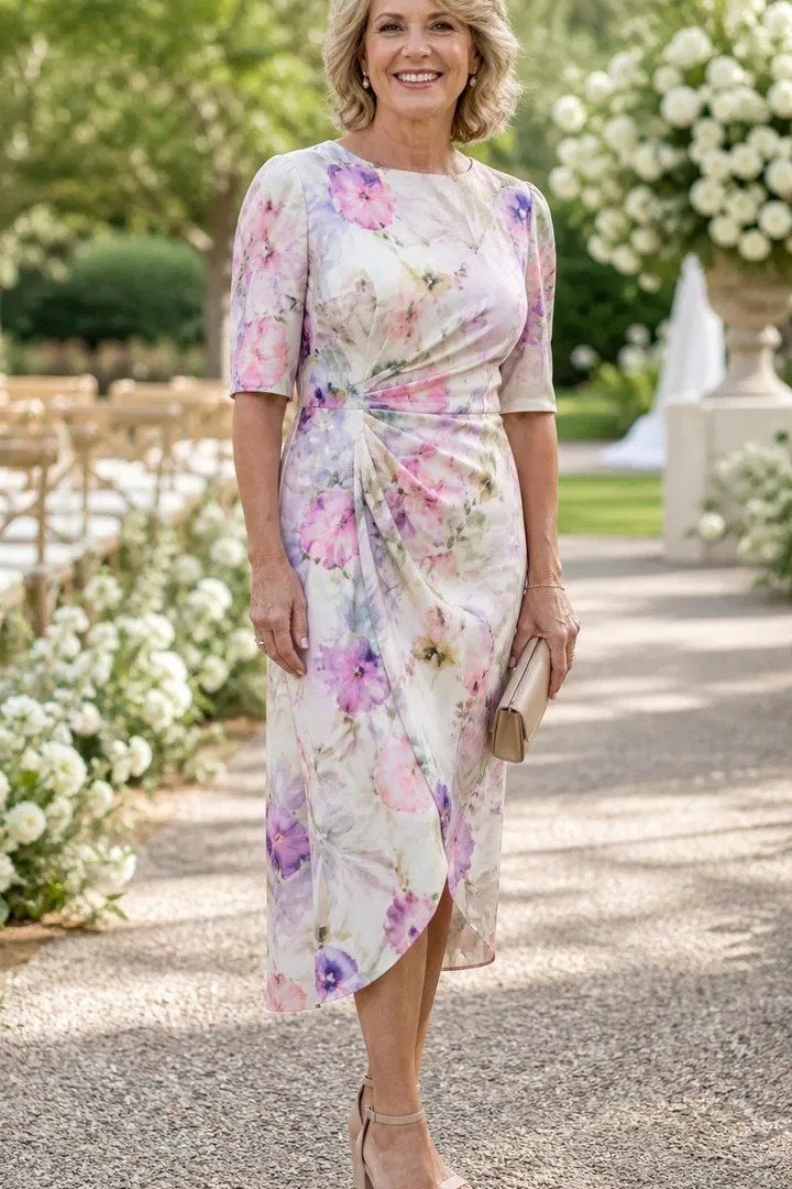 Pastel Floral Wrap Dress - classy outfit idea for women over 50