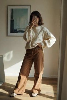 Cream Sweater with Tan Cords - corduroy outfit idea for women over 50