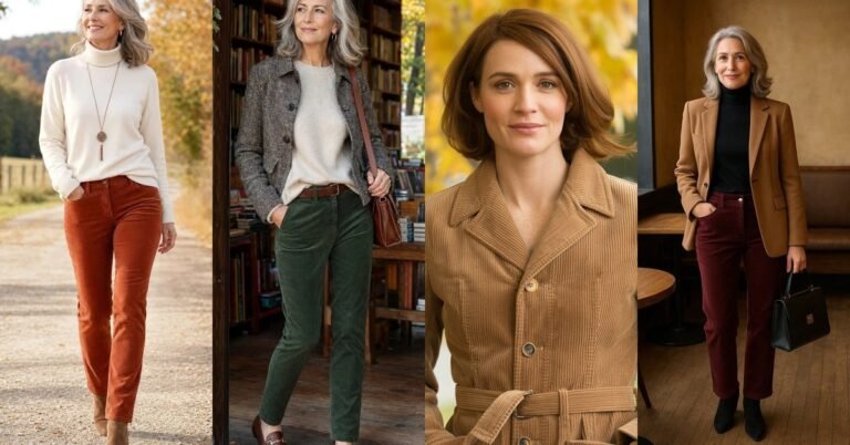 52 chic corduroy outfits for women over 50 - featured collage