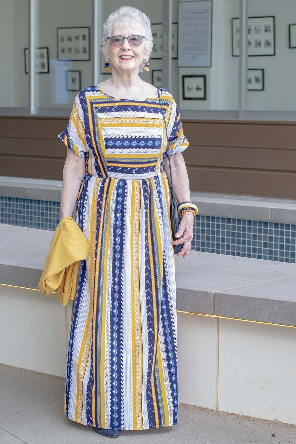 Yellow and blue striped maxi dress