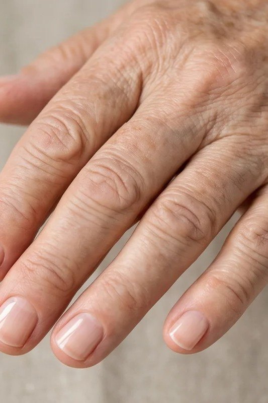 Sheer Nude Short Round Nails for women over 60