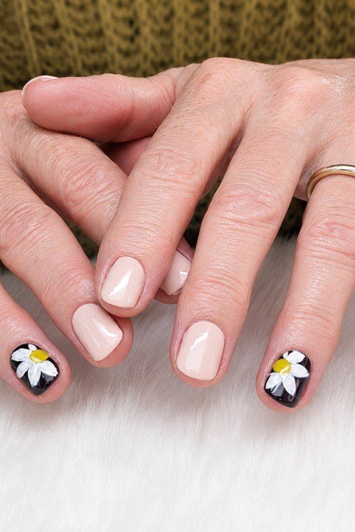 Pale Pink with Daisy Accents, Short Round for women over 60