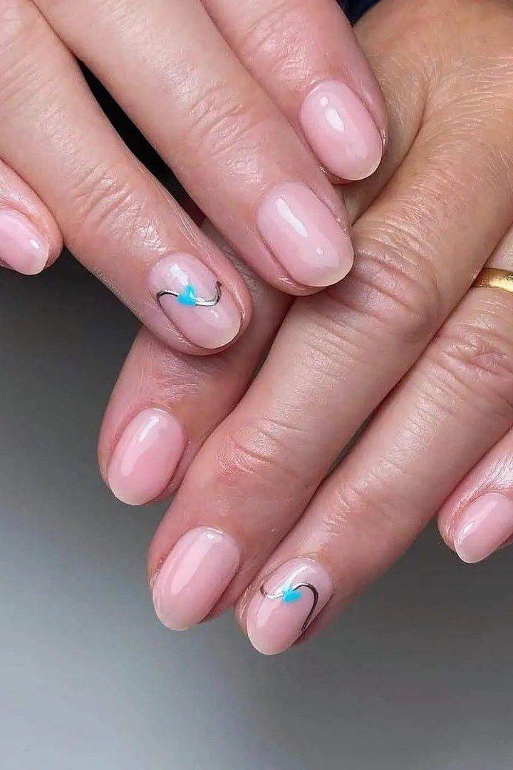 Soft Pink with Tiny Blue Flower Accent, Short Round for women over 60
