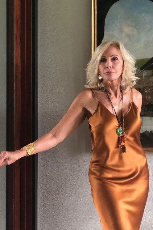 copper satin slip dress - classy skirt outfits for women over 60