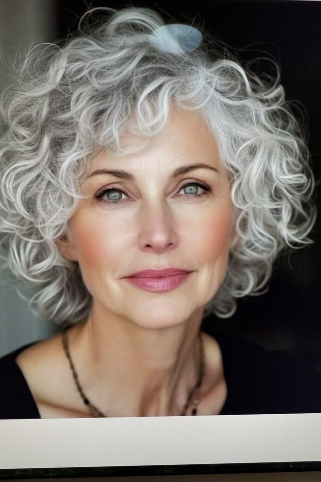 Silver Curly Bob with Bangs curly bangs hairstyle for women over 60