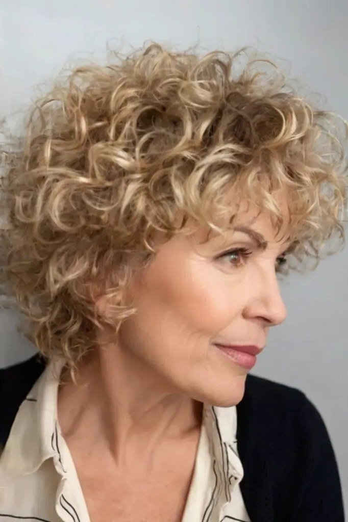 Blonde Curly Bob with Bangs curly bangs hairstyle for women over 60