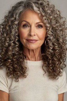 Long brown gray curly hair for older women