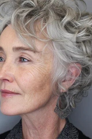 Sleek salt and pepper curly crop for women over 60