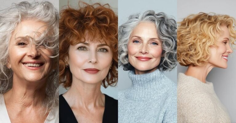 60 timeless curly hairstyles for women over 60, featured collage of four curly hairstyles