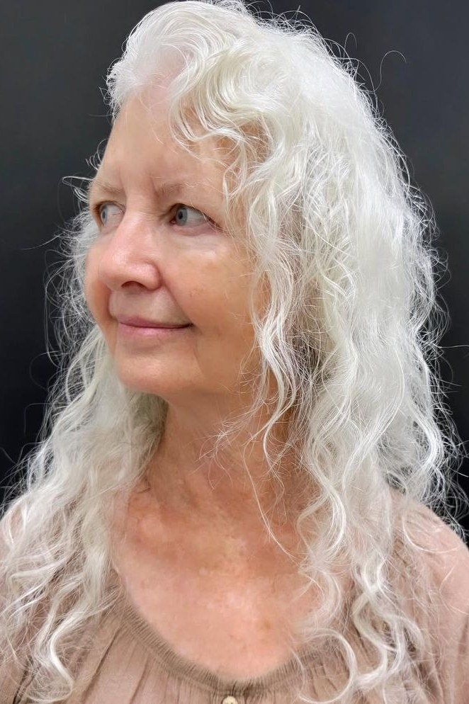 Long Flowing White Wavy Hair - silver curly gray hairstyle for older women, idea 62