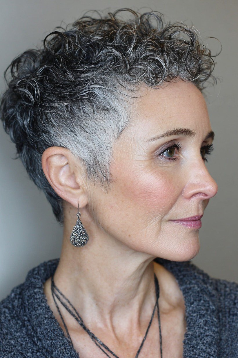 Dark-Gray Tight Curly Pixie - curly pixie haircut for women over 60 (idea 9 of 70)