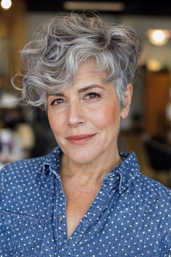 Everyday Gray Curly Pixie - curly pixie haircut for women over 60 (idea 11 of 70)