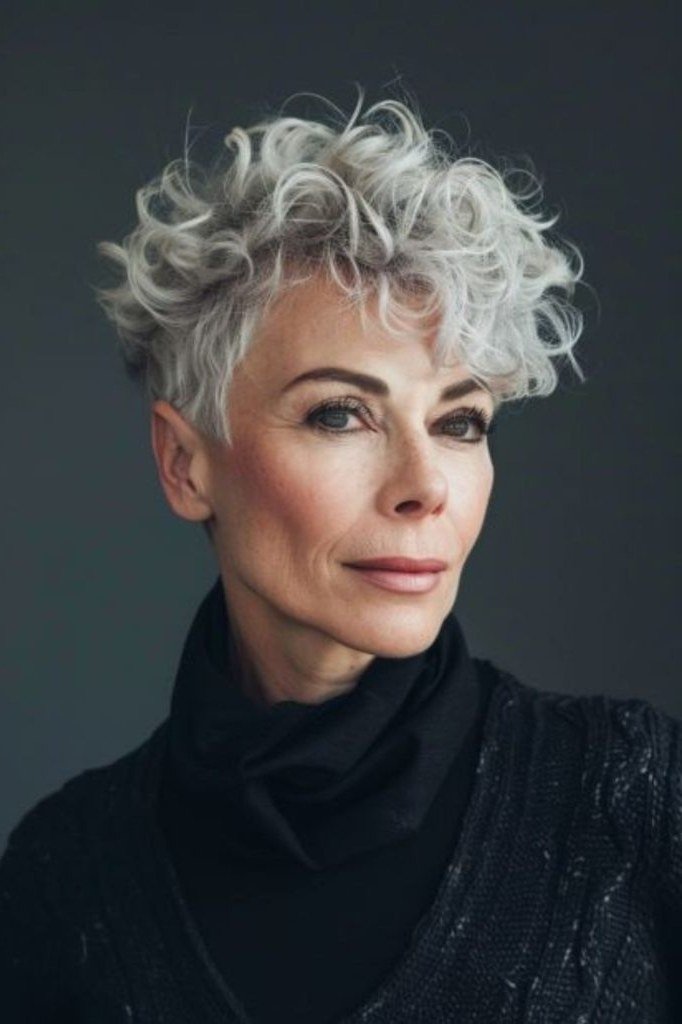 Silver Loose-Curl Pixie - curly pixie haircut for women over 60 (idea 14 of 70)
