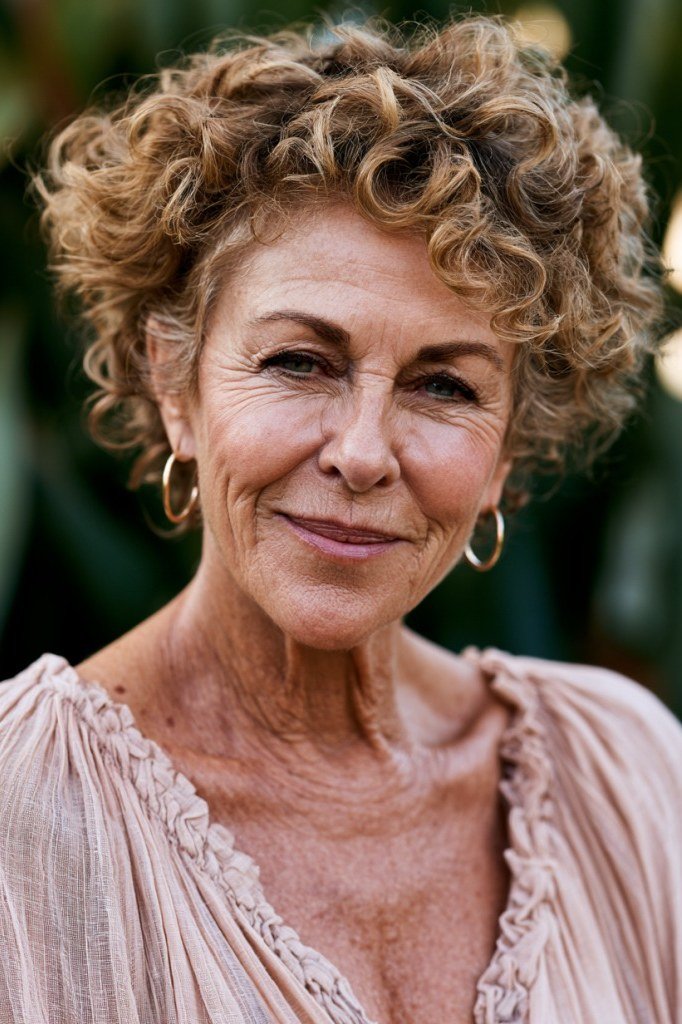 Light Brown Curly Pixie Outdoors - curly pixie haircut for women over 60 (idea 25 of 70)