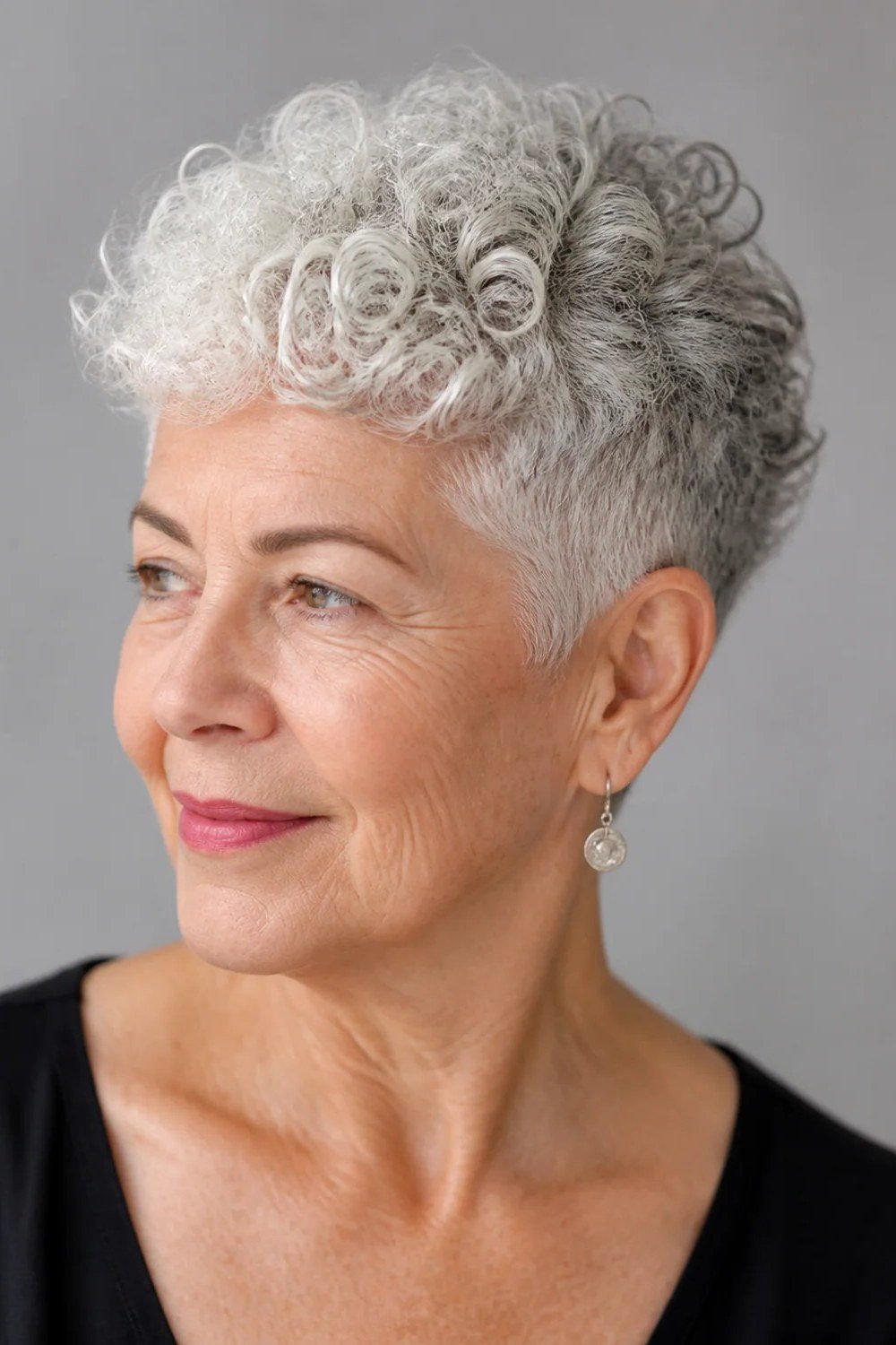 Short White Pixie with Cropped Sides - curly pixie haircut for women over 60 (idea 29 of 70)