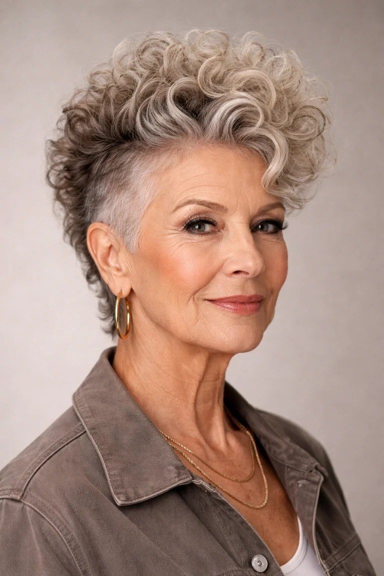 Gray Curly Pixie in Brown - curly pixie haircut for women over 60 (idea 36 of 70)