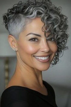 Curly Pixie with Shaved Side - curly pixie haircut for women over 60 (idea 63 of 70)