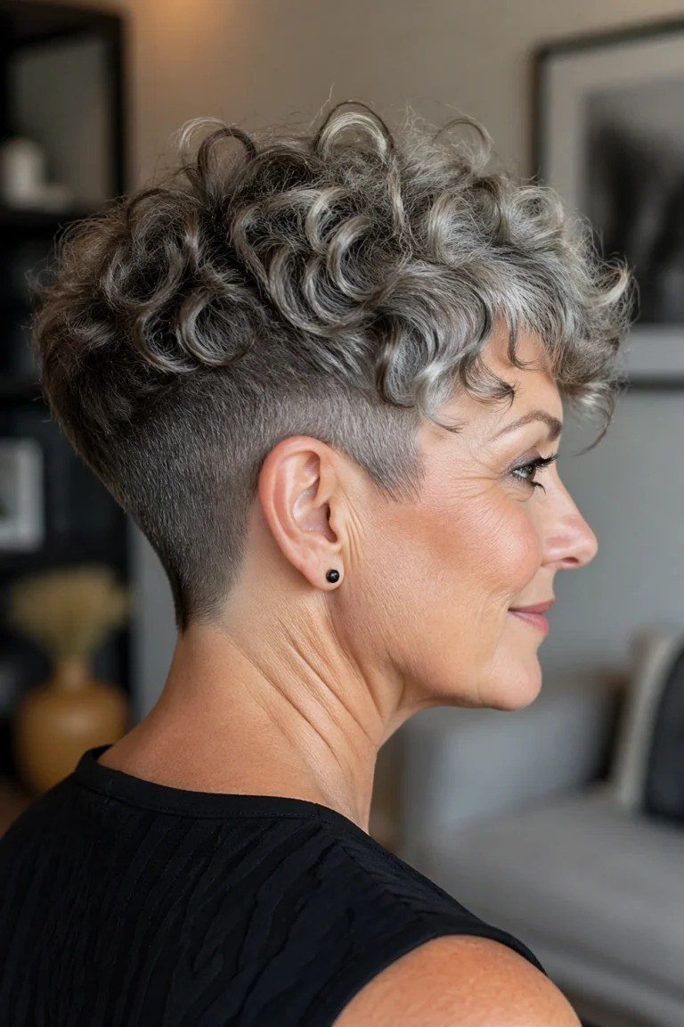 Gray Curly Undercut Pixie - curly pixie haircut for women over 60 (idea 65 of 70)
