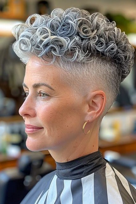 Blue-Silver Curly Pixie - curly pixie haircut for women over 60 (idea 67 of 70)
