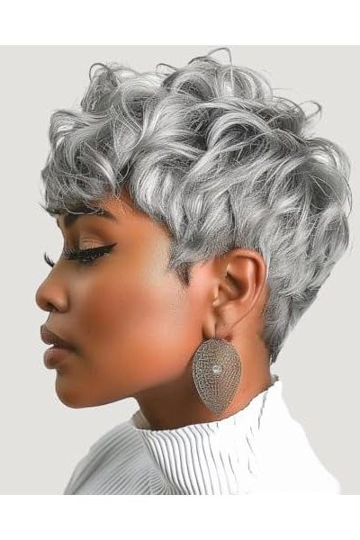 Silver Curly Pixie on Dark Skin - curly pixie haircut for women over 60 (idea 68 of 70)