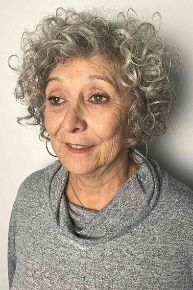 Natural Grey Curly Shag for women over 60, front view