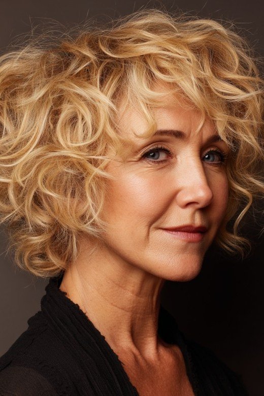Sun Kissed Blonde Curly Shag for women over 60, three-quarter view