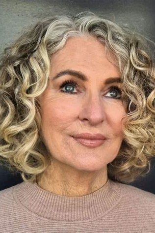 Classic Blonde Curly Shag for women over 60, front view