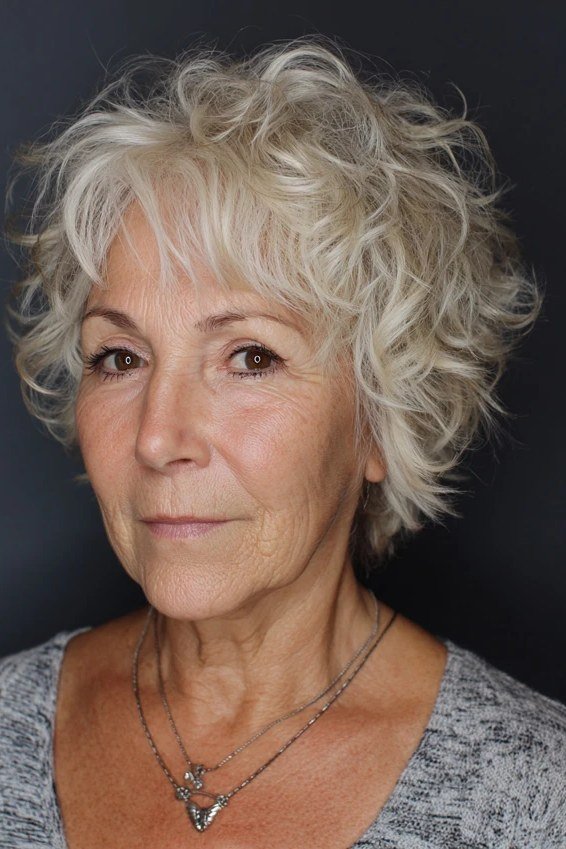 White Curly Shag With Fringe for women over 60, front view