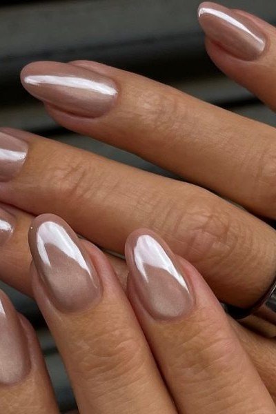 Taupe-Champagne Velvet Almond Nails, cashmere velvet nails for women over 50